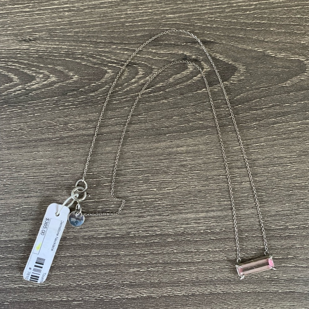Pink Tourmaline Emerald Cut Gemstone Sterling Silver Necklace Wings Hawaii Paia